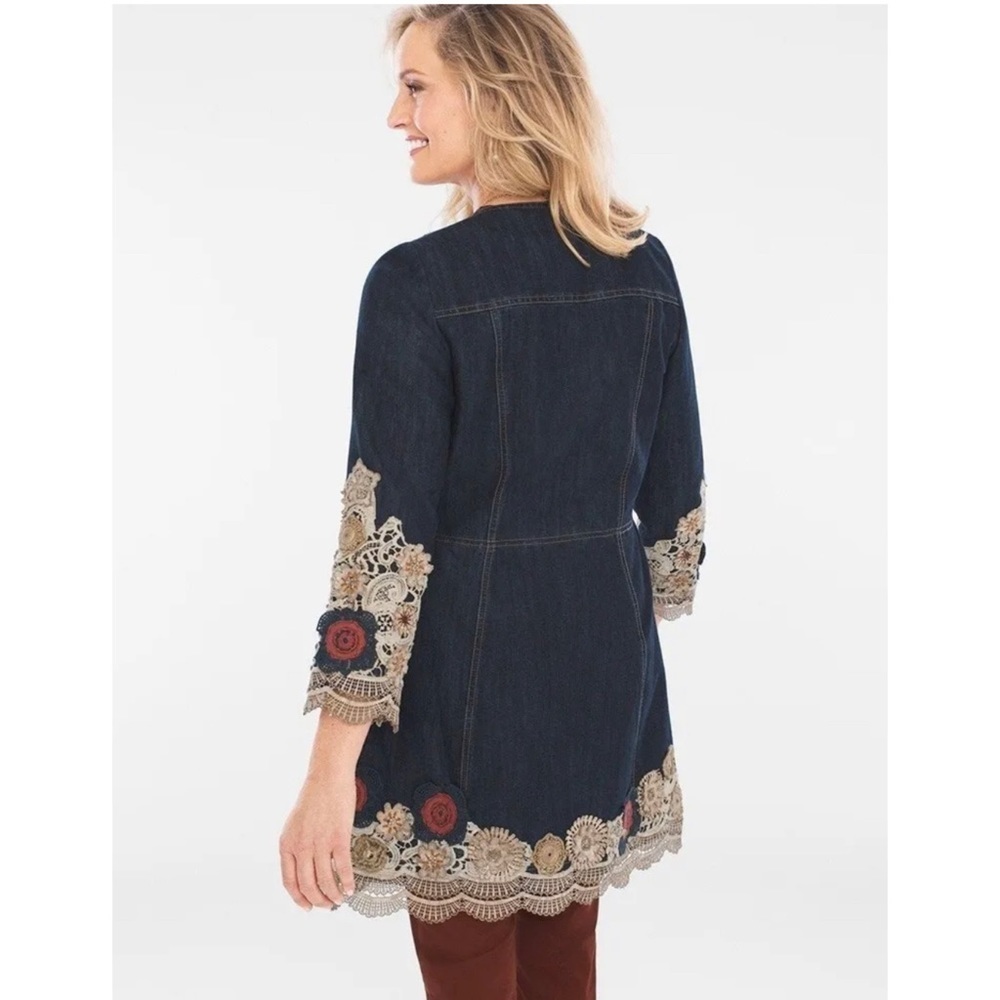 Chico’s Denim Floral Embroidered Jacket  - Size 0 - Picture 3 of 9